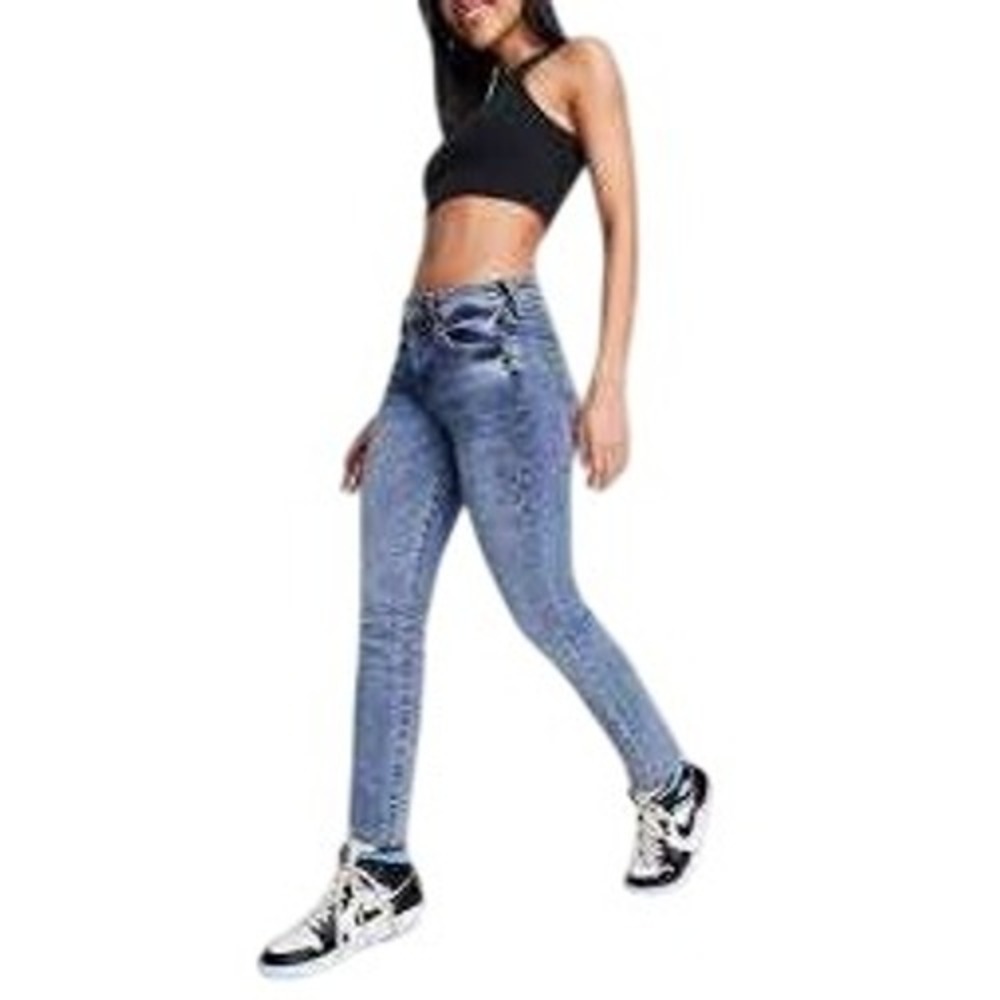 True Religion Colette Slim Straight Jeans Frayed Hem Mid Rise‎ Blue Denim 28